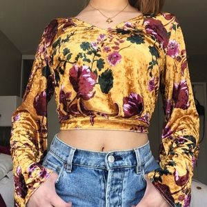 Yellow Floral Velvet Blouse